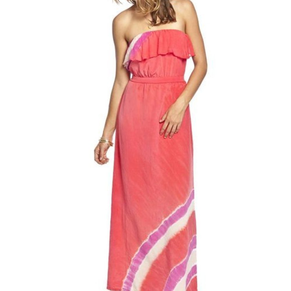 Gypsy 05 100% Silk Pink Tie Dye Ruffle Maxi Dress